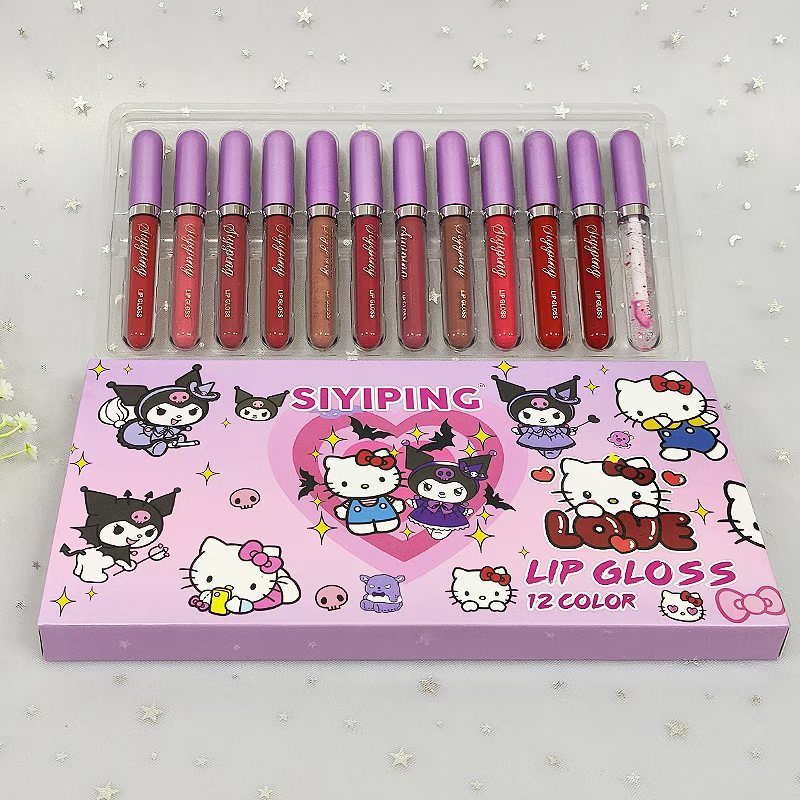 Lip Glaze Set Cross-Border Matte 12 Pieces Kuromi European and American Long-Lasting Waterproof Non-Fading Non-Stick Lip Gloss Lip Glaze
