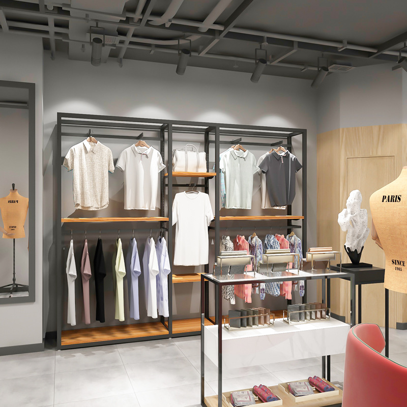 Tienda de ropa percha estante de exhibición de piso gabinete de exhibición de ropa de pared estante de exhibición de la tienda de ropa de los hombres