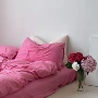 小红纯色全棉针织棉床笠
