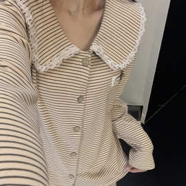 秋冬季新款睡衣女羊绒时尚简约条纹休闲可外穿加厚保暖家居服套装