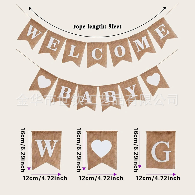 Fábrica directa de cumpleaños decoración de fiesta tira bandera colorida bienvenida bebé lino suministros de bandera de cola de golondrina