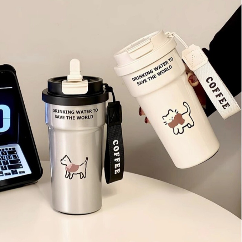 ✅️ Cartoon Kitten 316 Stainless Steel Thermos Cup, Large Capacity, High Aesthetic Value Cup for Girls, Portable Coffee Cup with Straw ✅️ Cartoon Kitten 316 Stainless Steel Thermos Cup, Large Capacity, High Aesthetic Value Cup for Girls, Portable Coffee Cup with Straw