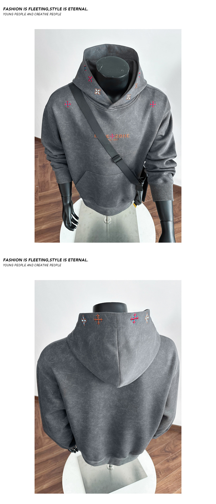 Men's Embroidered Hoodie Sand-washed Cotton Pullover Spring Style_voghion.com