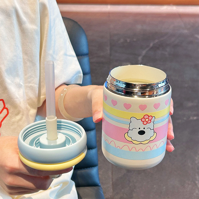 新型ins女子高颜値ストローカップ316ステンレス保温カップ陶磁器内胆カップ学生随行カップ|undefined