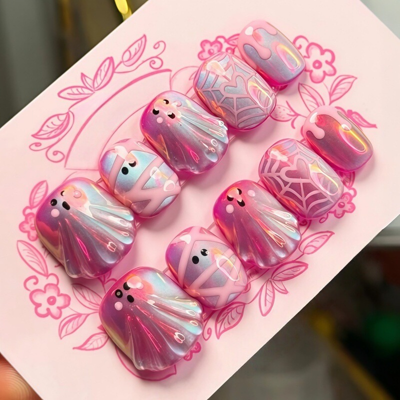 3D Stereo Relief Cat-Eye Soft Cute Ghost Halloween Wearable Nails 30 Pieces European and American Fashion Fake Nails 3D Stereo Relief Cat-Eye Soft Cute Ghost Halloween Wearable Nails 30 Pieces European and American Fashion Fake Nails