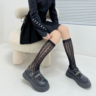 Japanese Medium-long Black and White Lace Love Half-leg Socks for Children Spring and Summer Ultra-thin Breathable Ins Trendy