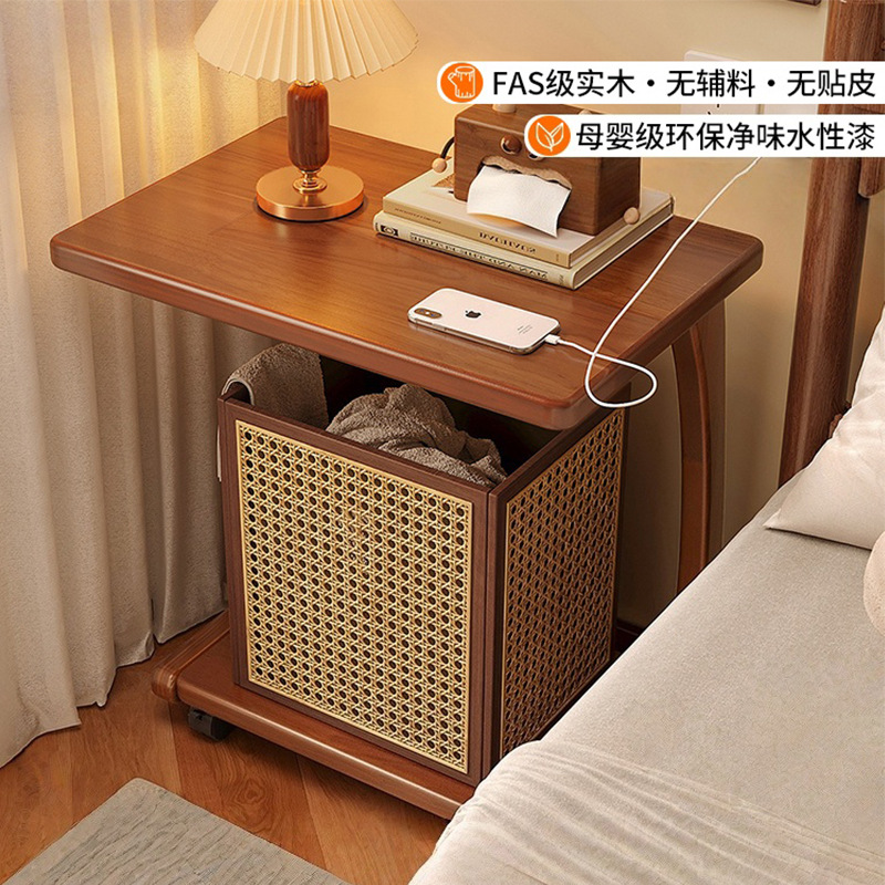 mesas de cabecera móviles, dormitorio, mesas de té de madera sólida, mini estante de cabecera de cama