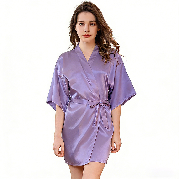 Ice Silk Solid Color Nightgown, Imitation Silk Bathrobe, Bride and Bridesmaid Group Sleepwear, Thin Home Wear, Cardigan, Tie-Up Kimono Robe Ice Silk Solid Color Nightgown, Imitation Silk Bathrobe, Bride and Bridesmaid Group Sleepwear, Thin Home Wear, Cardigan, Tie-Up Kimono Robe