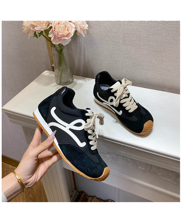 Giày sneaker nữ dáng Agandexun buộc dây tăng chiều cao bên trong 5 cm, mũi tròn, phong cách casual — Màu hồng, Màu nâu đậm, Màu xám, Màu đen chi tiết 37