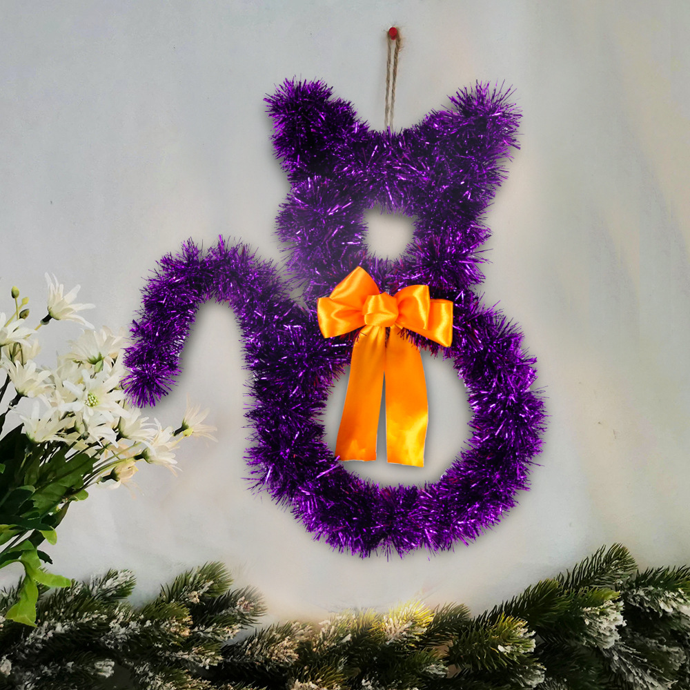 Adorno Colgante de Halloween 2025, Estilo Americano, Aro de Mimbre Plegable con Forma de Gato, Decoración Negra para el Hogar, Colgante DIY