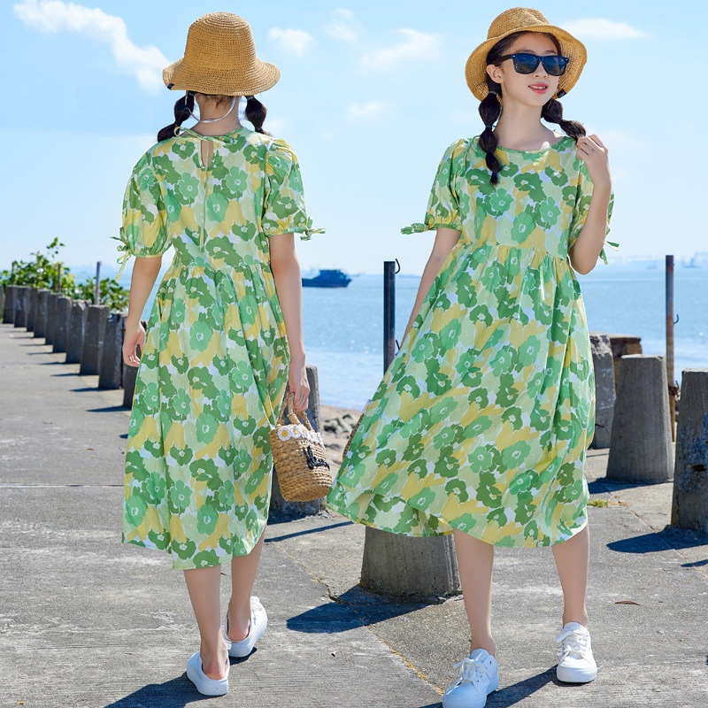Vestido de algodón puro de verano para niñas 2024 nueva ropa de verano para niños medianos y grandes estilo occidental vestido de princesa celebridad de Internet falda de niñas moda