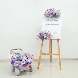 宝宝生日宴周岁宴装饰仿真花 成品小推车展板花摄影道具假花