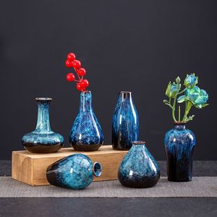 [Colorful] Casual Kiln Vase Office Chinese Style Desktop Small Ornaments Flower Arrangement Mini Flower