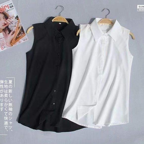 New Oversized Sleeveless Blouse for Women, Professional Chiffon Shirt, Versatile Black and White Shirt, Vest, Base Shirt