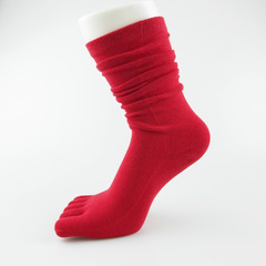 新年中國紅色長筒五指襪 女精梳棉堆堆襪子本命年高筒加長棉襪