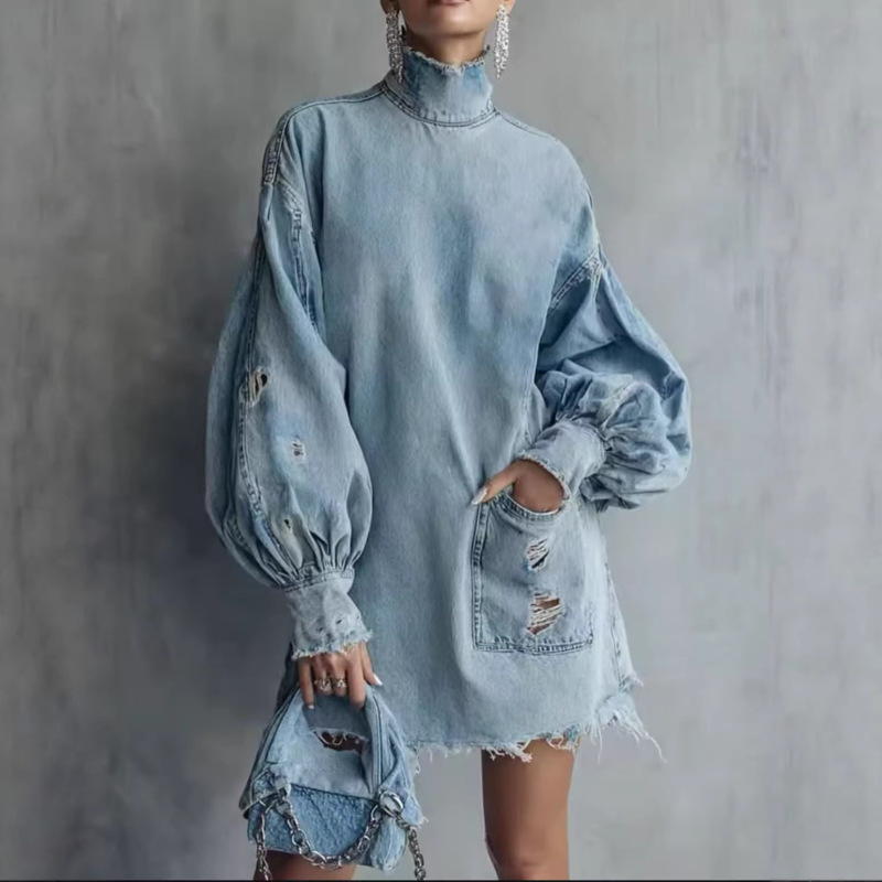 2026 European and American Fashion Plus-Size Women's Ripped Long-Sleeve Dress Factory Direct Sales Source Foreign Trade Amazon 2026 European and American Fashion Plus-Size Women's Ripped Long-Sleeve Dress Factory Direct Sales Source Foreign Trade Amazon