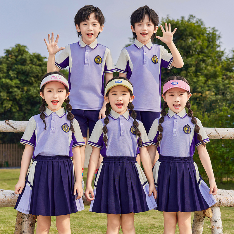 幼兒園服夏裝小學生校服套裝學院英倫風兒童短袖服服六一·表演服