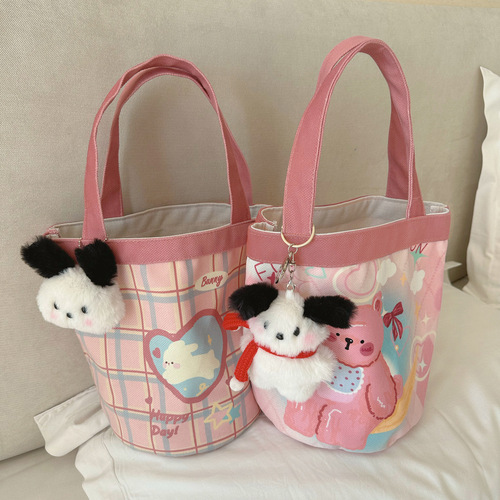 Original Bucket Bag  Cartoon Large Capacity Ins Versatile Mummy Portable Work Girl Heart Lunch Box Cylinder Bag