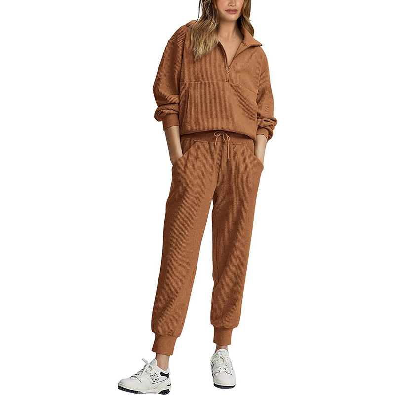 Dames casual set met longsleeve half-zip trui en joggingbroek_voghion.com