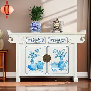 New Chinese-style Solid Wood Painted Entrance Cabinet Living Room Cushion Antique Furniture Storage Partition Supply Table Table against the Wall
