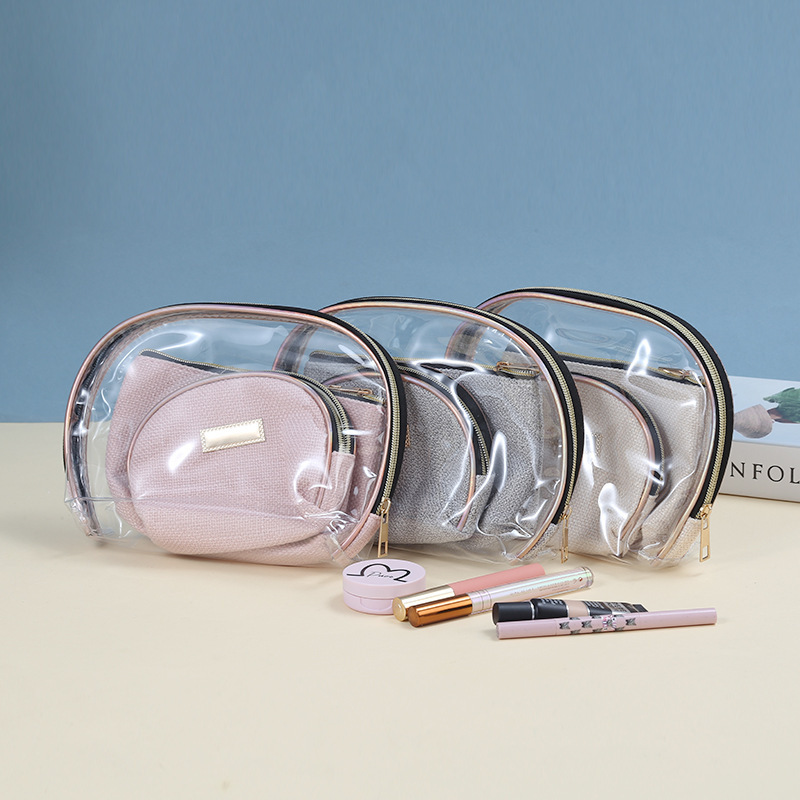 Woven Pattern Semi-Circular Three-Piece Cosmetic Bag Pvc Large-Capacity Waterproof Toiletry Bag Travel Storage Bag Cosmetics Woven Pattern Semi-Circular Three-Piece Cosmetic Bag Pvc Large-Capacity Waterproof Toiletry Bag Travel Storage Bag Cosmetics