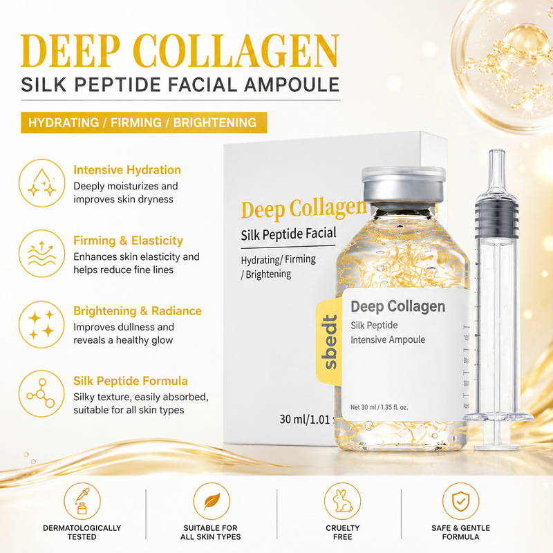 Silk Collagen Peptide Ampoule Essence Water, Hydrating, Moisturizing and Repairing Skin Essence, Collagen Protein