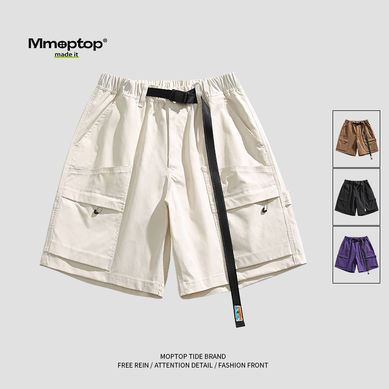 Mmoptop Japanese-Style Trendy Brand Multi-Pocket Straight Cargo Shorts for Men Summer Outdoor Breathable Functional Knee-Length Shorts for Men