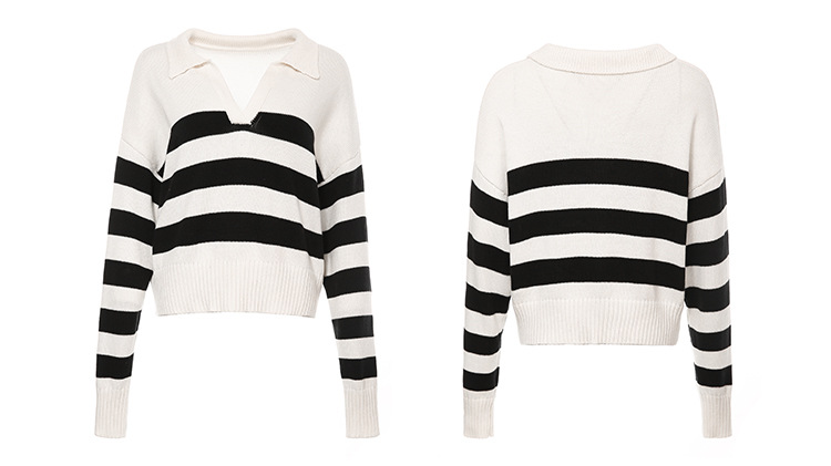 POLO collar striped contrast pullover knitted sweater nihaostyles wholesale clothing NSYH82735