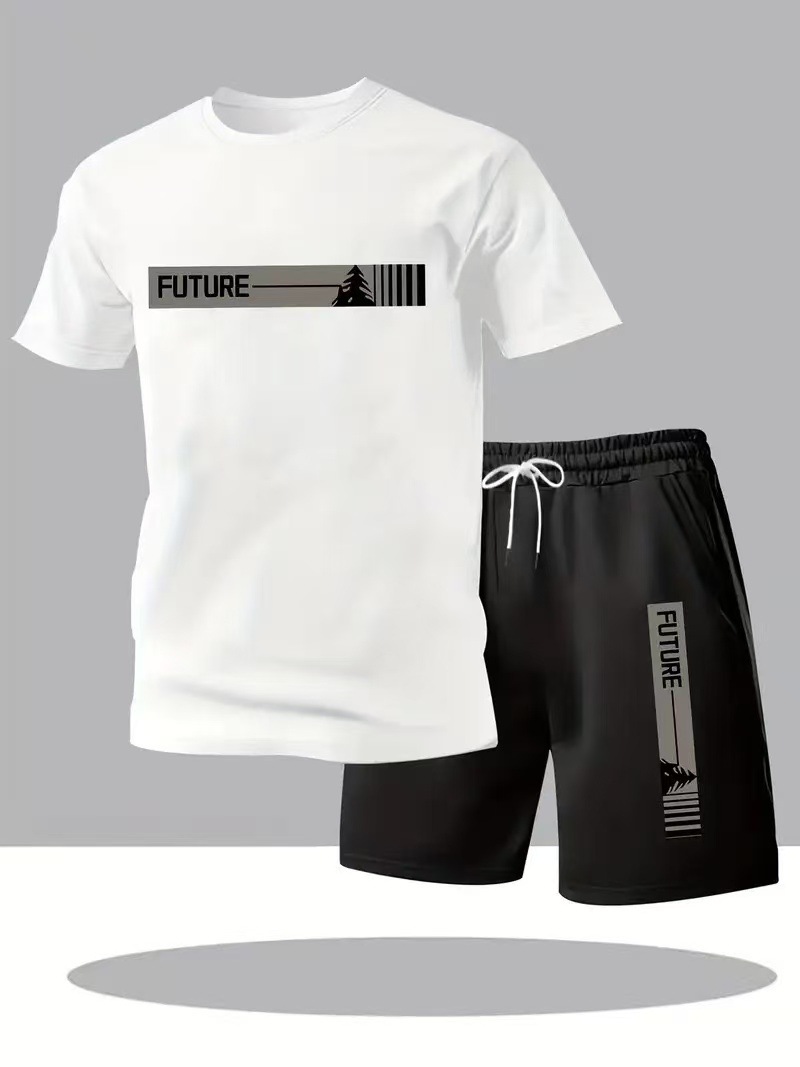 Transfronterizos de tamaño europeo de verano nuevo estilo de seda de hielo casual al aire libre moda camiseta de manga corta y pantalones cortos ropa deportiva de secado rápido