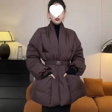 设计感收羽绒棉服女中长款冬季新款韩版系带收腰显瘦外套保暖
