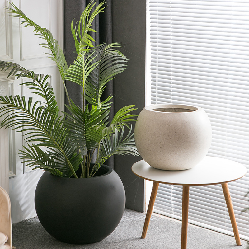Maceta grande de suelo de barro de magnesio nórdico, decoración suave de bola redonda minimalista, sala de estar, casa de familia, centro comercial, decoración de villa