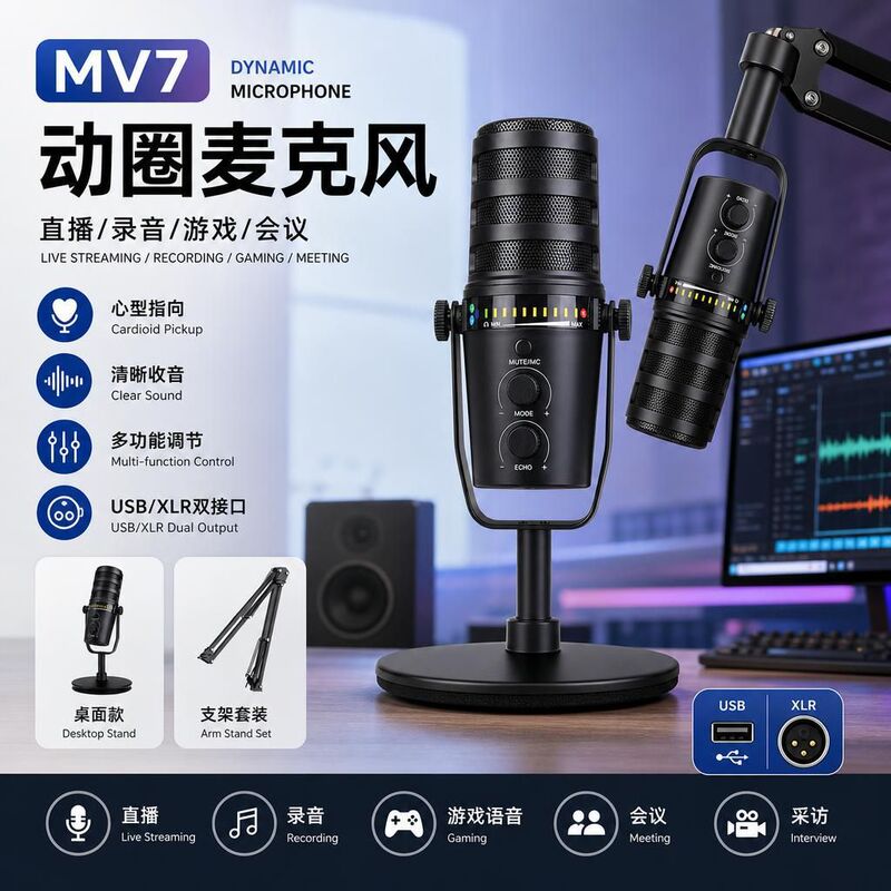 Mv7 Dynamic Microphone Usb/Xlr Sound Card Live Recording Karaoke Microphone Mv7 Dynamic Microphone Usb/Xlr Sound Card Live Recording Karaoke Microphone