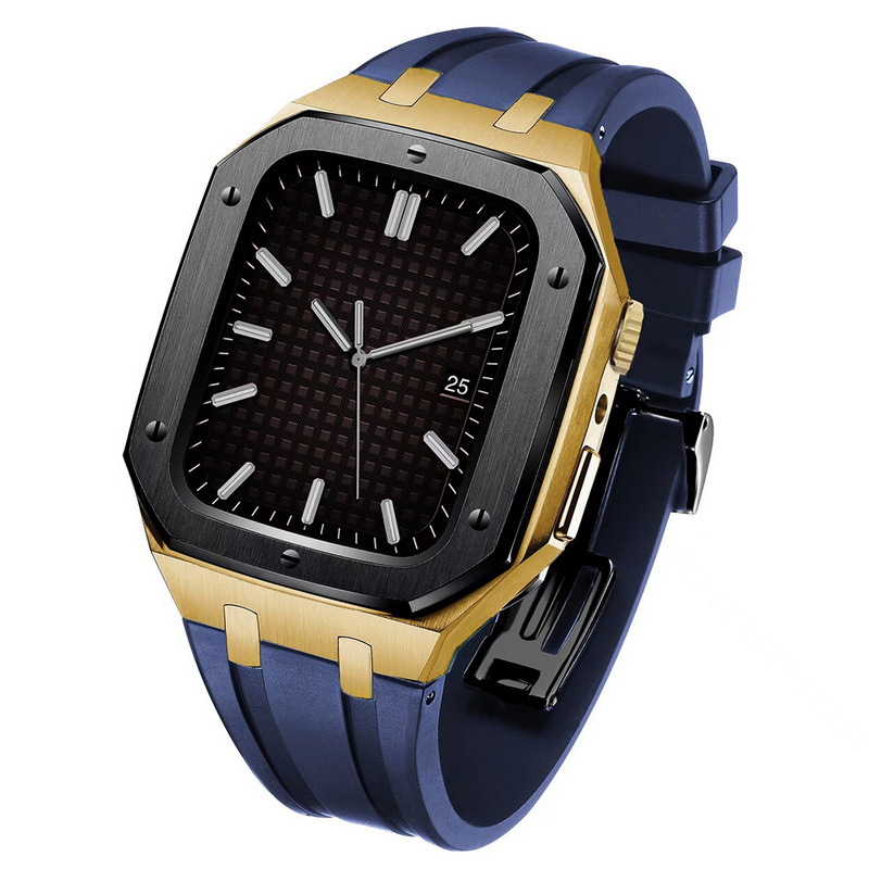 Adecuado para Apple Watch Correa iwatch78 botón de actualización de segunda generación carcasa de acero inoxidable cubierta protectora de caucho flúor