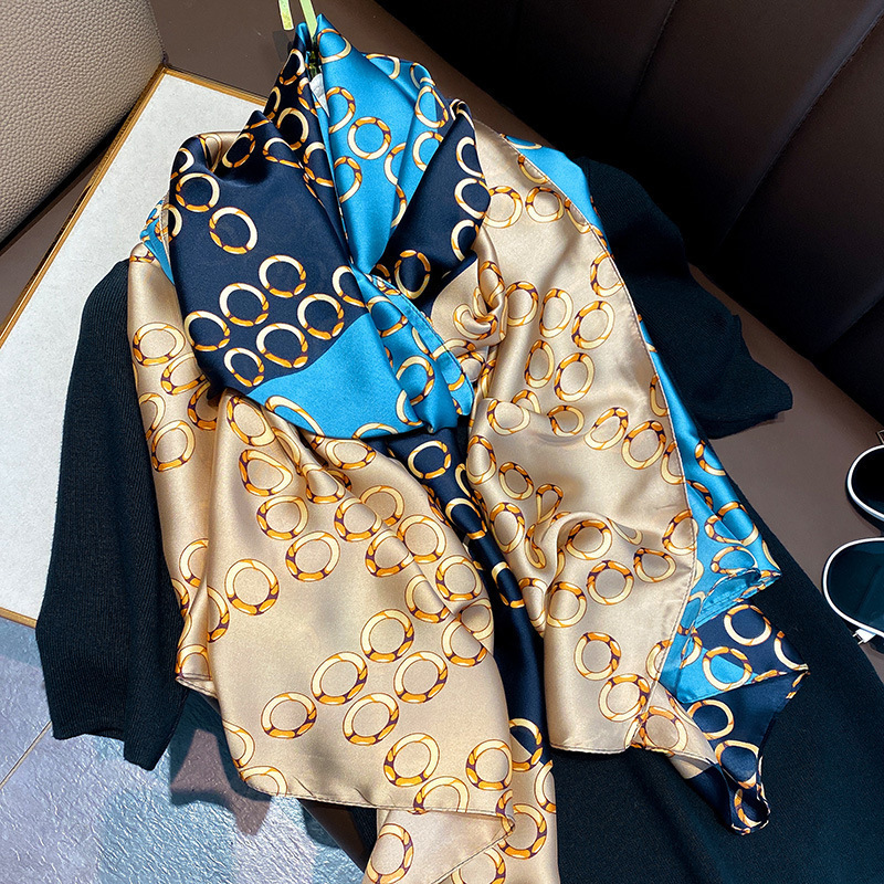 2023 New Arrival Li Brocade Satin Summer Sunscreen Scarf Women's Printed Long Shawl Outer Decorative Scarf Beach Towel