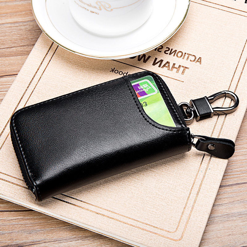 2025 New High-End Men's Simple Large-Capacity Waist-Hanging Faux Leather Multifunctional Zipper Key Case and Card Holder Two-In-One