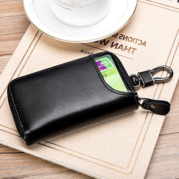 2025 New High-End Men's Simple Large-Capacity Waist-Hanging Faux Leather Multifunctional Zipper Key Case and Card Holder Two-In-One