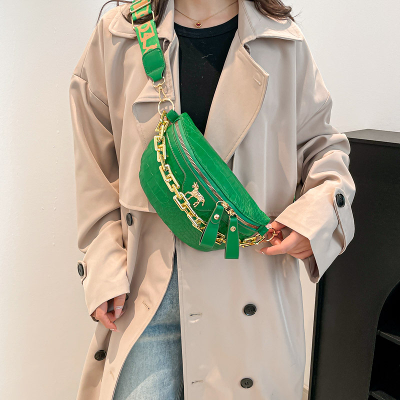 Bolsa de pecho para mujer 2025 nuevo bolso de hombro con patrón de cocodrilo de moda cadena bolso pequeño riñonera bolso de silla de mensajero de banda ancha