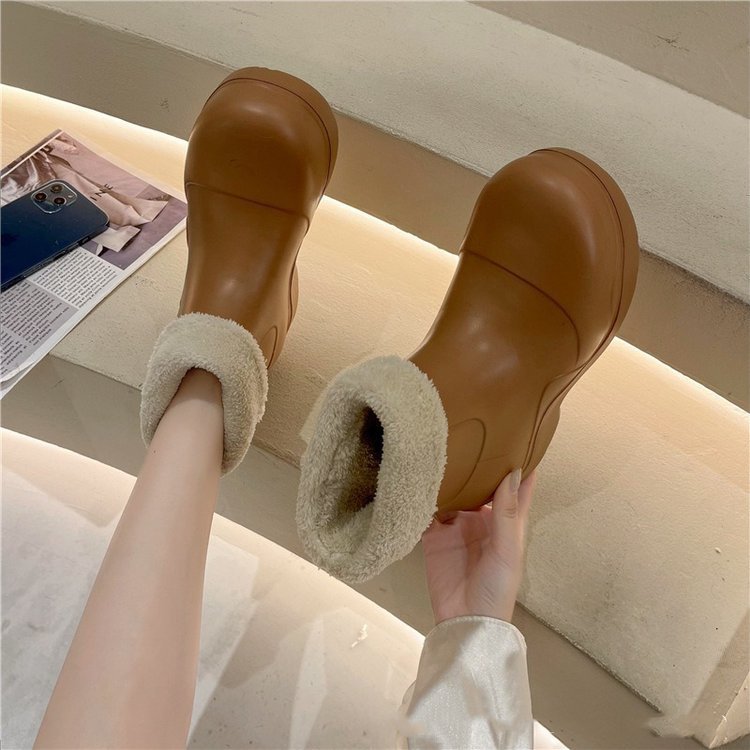 2023 Nuovi stivali da pioggia Stivali da neve impermeabili Stivali da donna con suola spessa Martin Stivali da pioggia in peluche staccabili Stivali corti di moda_voghion.com