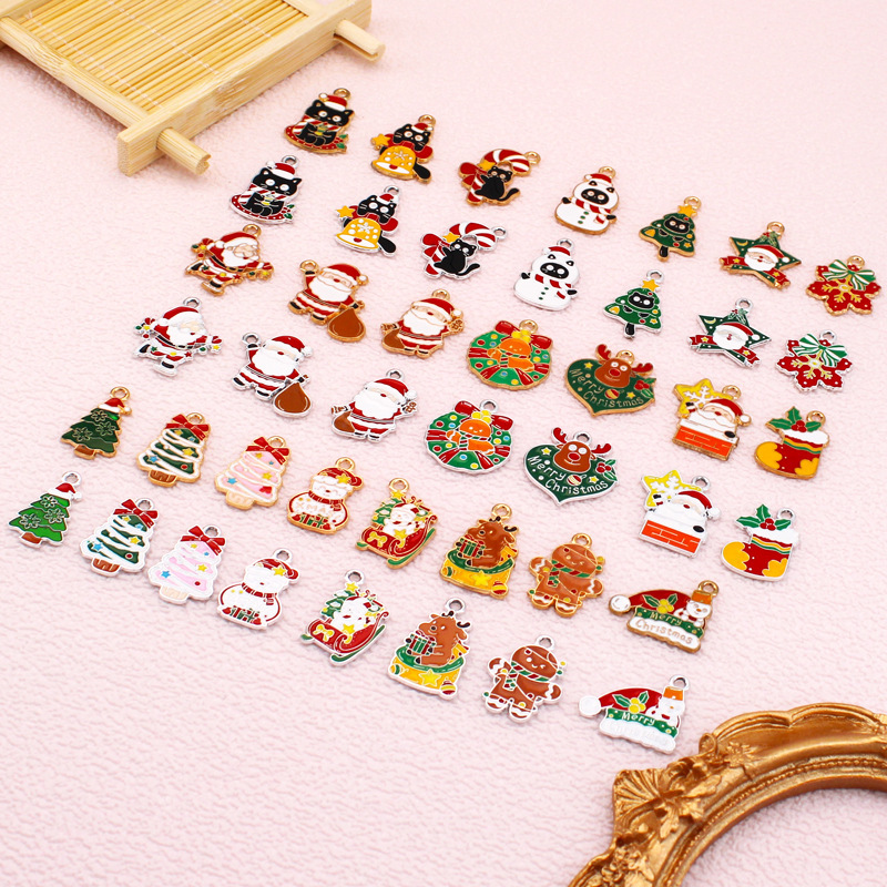 クリスマス漫画 DIY 合金ドリップオイルゴールデンホワイト K サンタクローススノーフレークヘラジカクリスマス猫アクセサリー|undefined