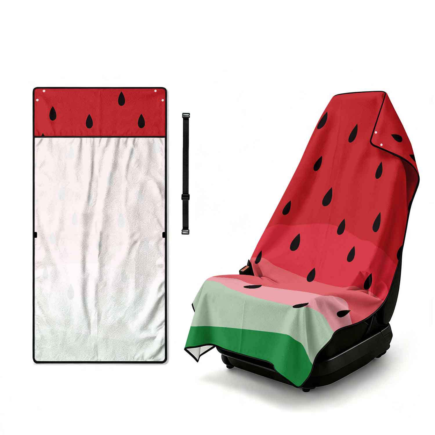 Printed bath towel and car seat cover 2-in-1, ultra-fine fiber outdoor beach and car dual-use universal seat cushion