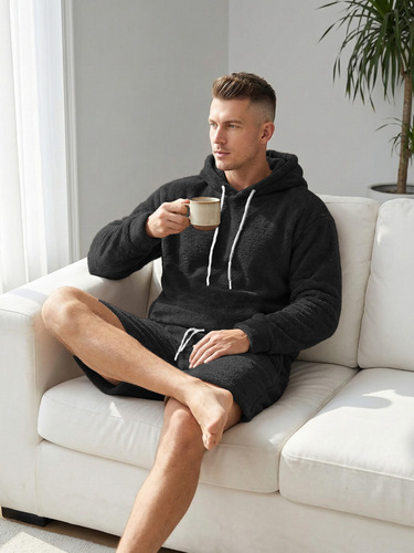 Men's Fall/Winter Casual Sports Set Large Hooded Sweatshirt Wool Sweater Outerwear for Men