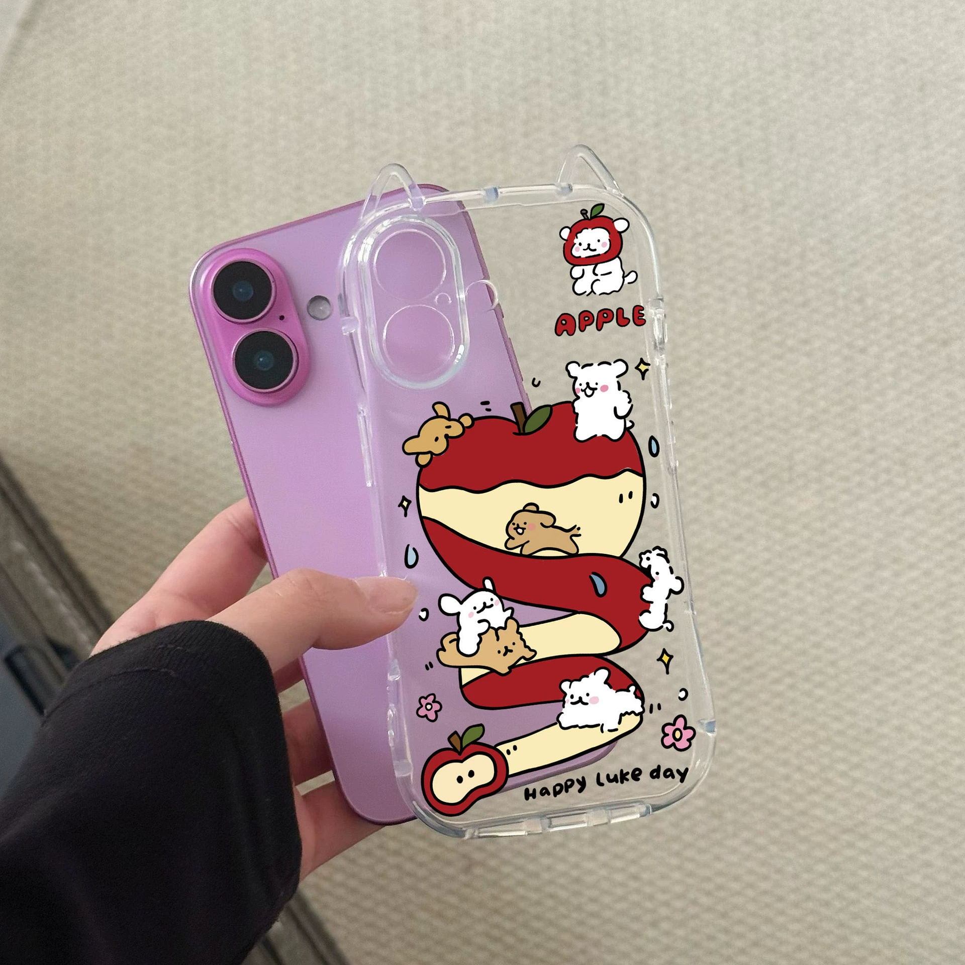 Чехол для телефона (Apple) совместим с iPhone11–17, прозрачный с ушками кота, шнурок опционально