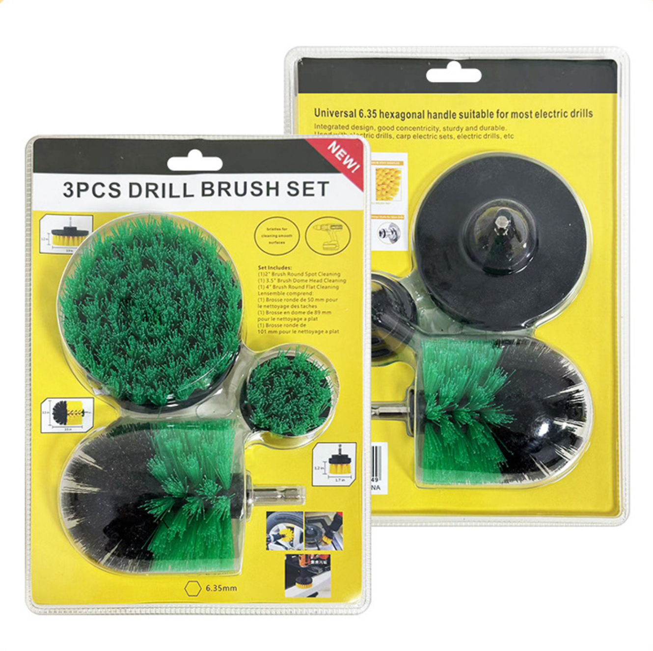 Transfronterizo de doble burbuja 3 piezas 2 pulgadas 3.5 pulgadas 4 pulgadas cepillo de limpieza eléctrica amarillo conjunto de cepillo de perforación eléctrica de limpieza de automóviles