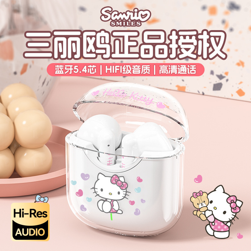 Sanrio Genuine Authorized Kuromi Wireless Ebl19 Bluetooth Transparent Headphones for Students and Girls, Cute and Good-Looking