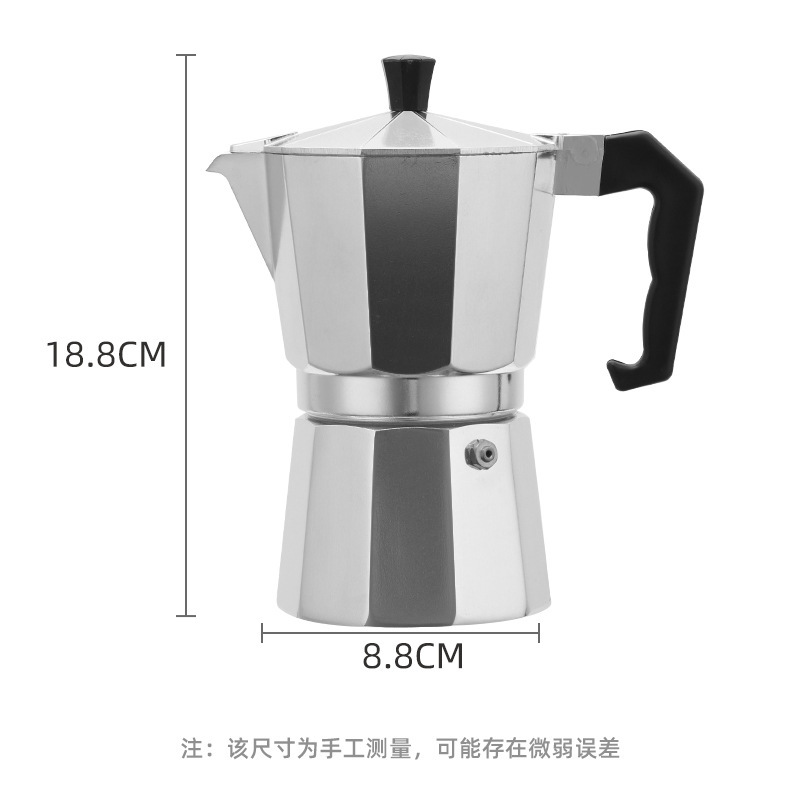 Olla de moca de aluminio para el hogar transfronterizo de Amazon, olla de extracción concentrada italiana, olla octogonal pequeña para oficina con válvula de cobre