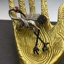 中古Vintage丹顶鹤胸针 复古毛衣胸花胸针黑色珐琅彩别针丹顶鹤