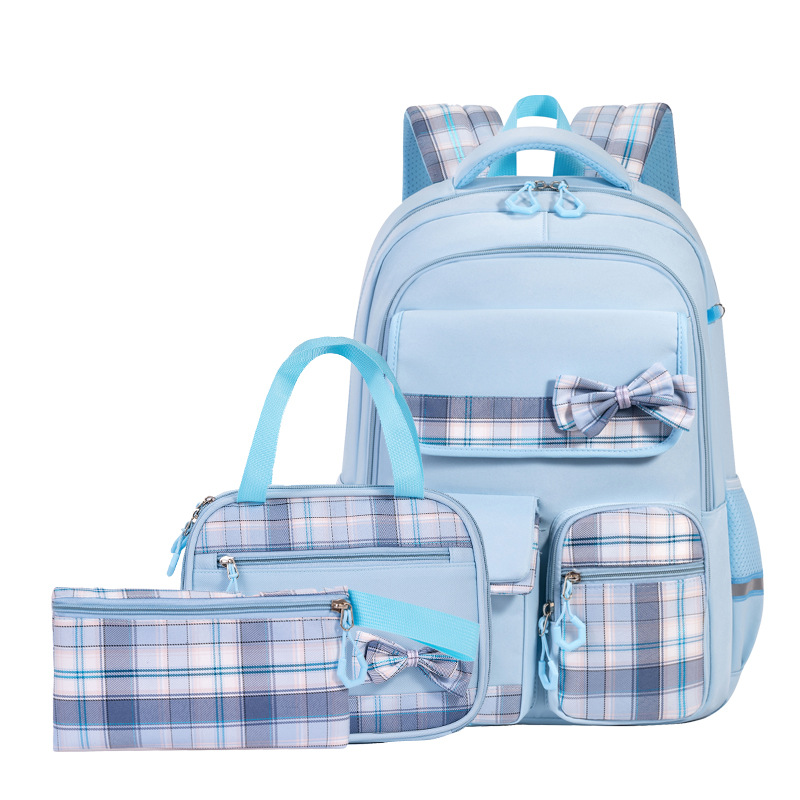 Neues grenzüberschreitendes Schleife-Dreibestandteile-Set Schulrucksack große Kapazität Doppeltragegurte für Mittel- und Oberschülerinnen sowie Studentinnen