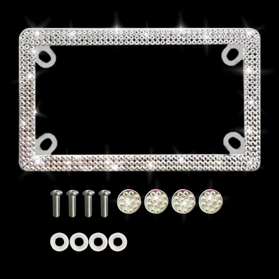 Hot-Selling Foreign Trade Product: American Standard Motorcycle License Plate Frame with Diamond-Encrusted Stainless Steel License Plate Holder, Acrylic Diamond License Plate Holder Factory (License plate holder/license plate holder) - white