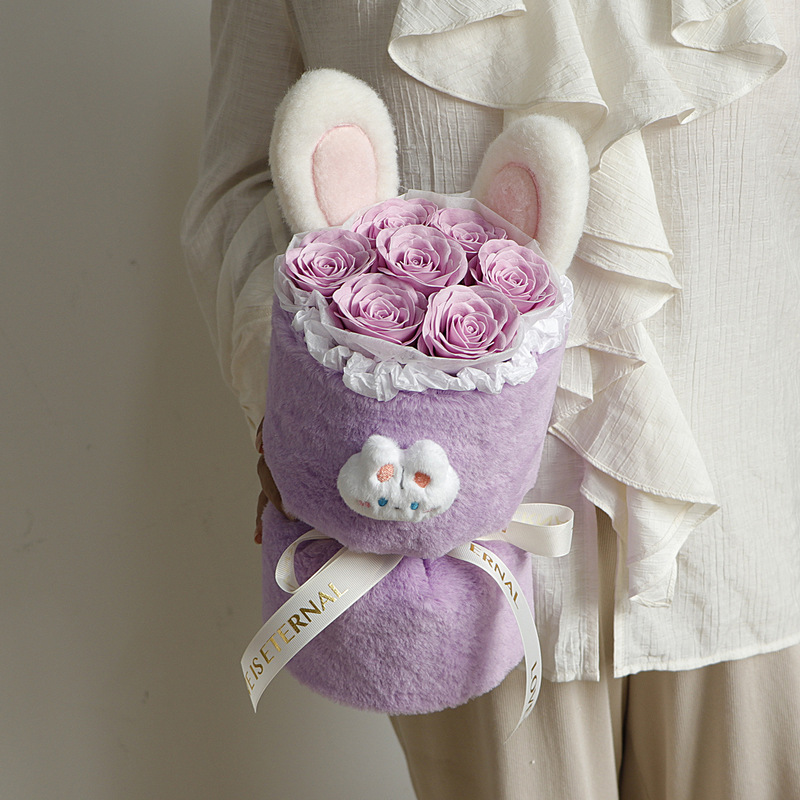 ガールフレンドや親友へのウサギの耳のバラの花束、ソープフラワーの誕生日プレゼント、高級中国のバレンタインデーのギフト|undefined