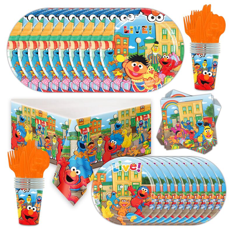 Sesame Street cartoon children's birthday party venue layout props disposable tablecloth paper cup plate tableware suit